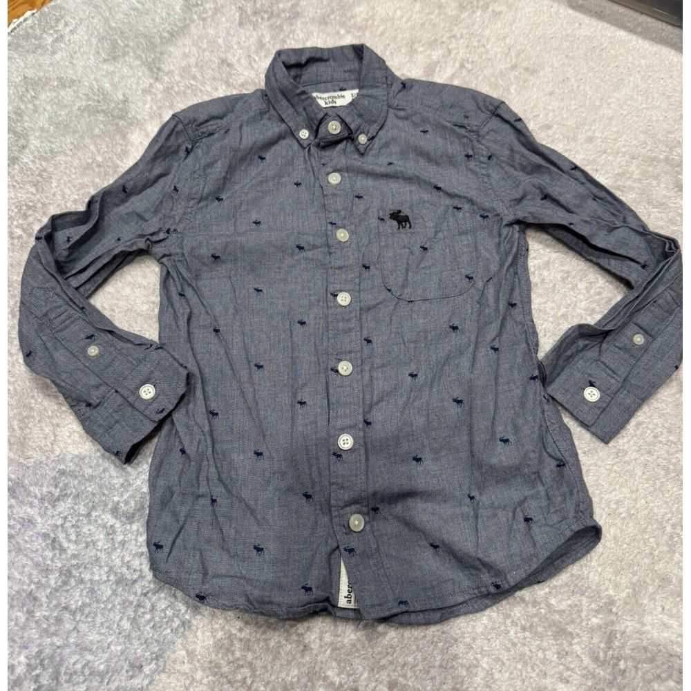 Abercrombie Kids Boys Gray‎ Overprint Long Sleeve Button Up Shirt Size 5/6